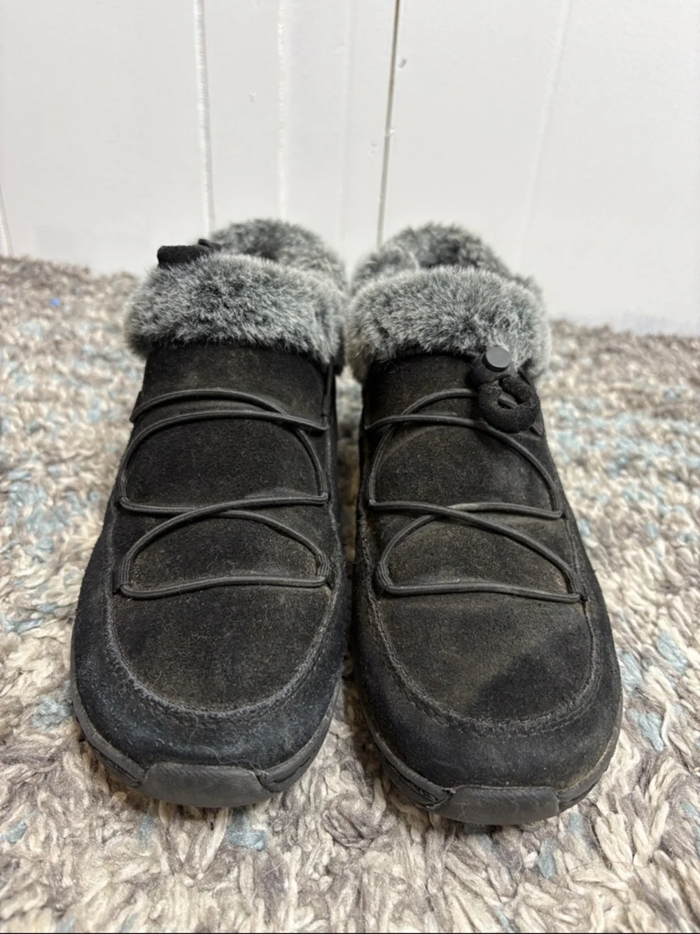 Aetrex Shoes Womens 7.5 Chrissy Gray Faux Shearling Lined Slip On Toggle Strap - Picture 4 of 10